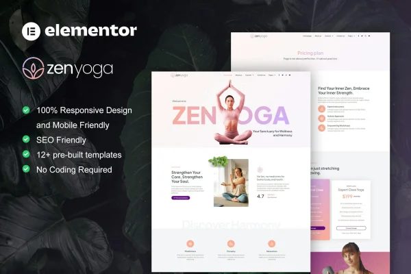 ZenYoga yoga and meditation Elementor template kit preview