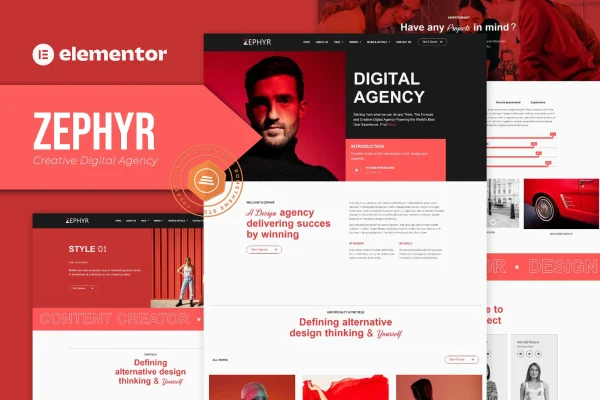 Zephyr creative digital agency Elementor template kit preview