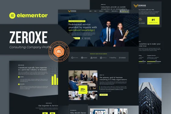 Zeroxe consulting company profile Elementor template kit preview