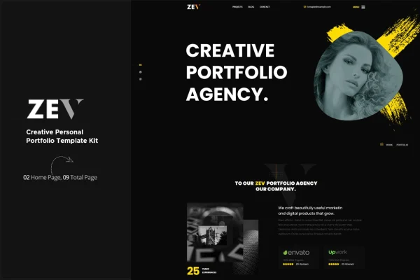 Zev creative personal portfolio Elementor template kit cover image