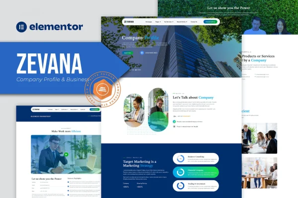 Zevana company profile and business Elementor template kit preview