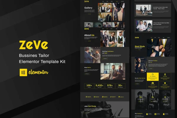 Zeve tailor service Elementor template kit preview