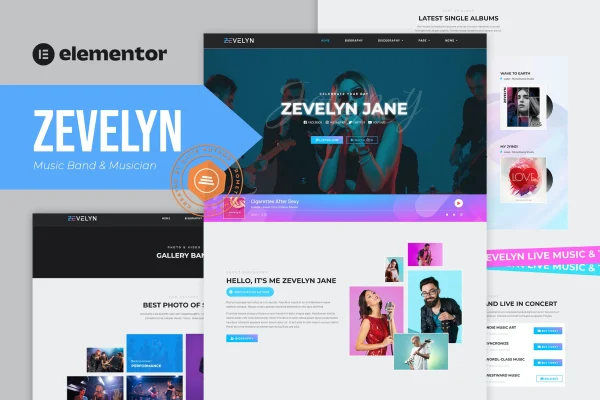 Zevelyn music band and musician Elementor template kit preview
