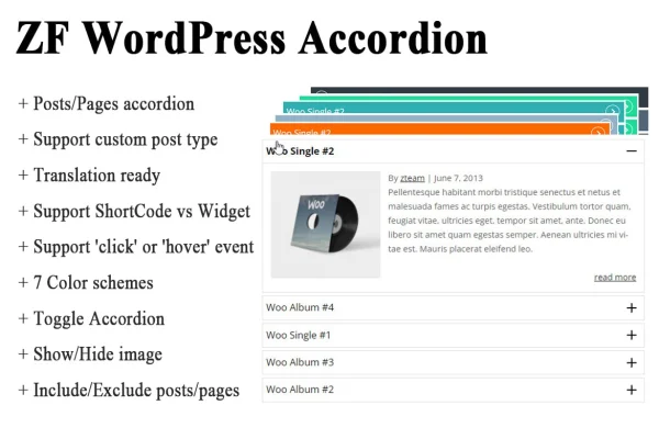 ZF WordPress Accordion plugin banner showing collapsible accordion sections