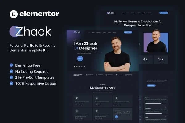 Zhack personal portfolio and resume Elementor template kit preview