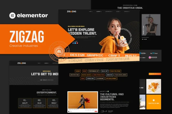Zigzag Creative Industries Elementor Template Kit cover image with page previews