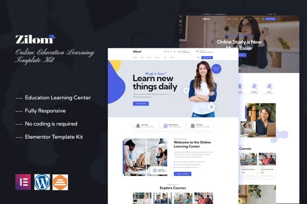 Zilom online education Elementor template kit cover image