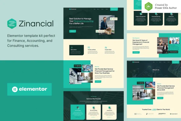 Zinancial finance and accounting Elementor template kit preview