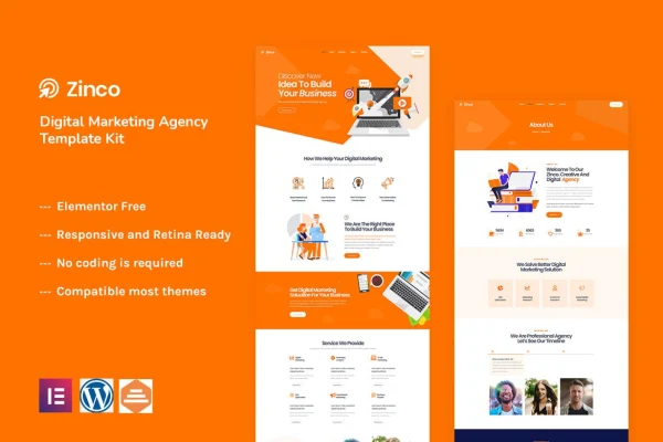 Zinco digital marketing agency Elementor template kit preview