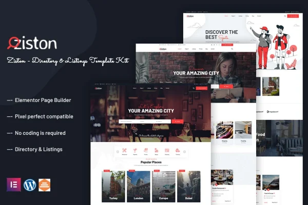 Ziston directory and listings Elementor template kit preview