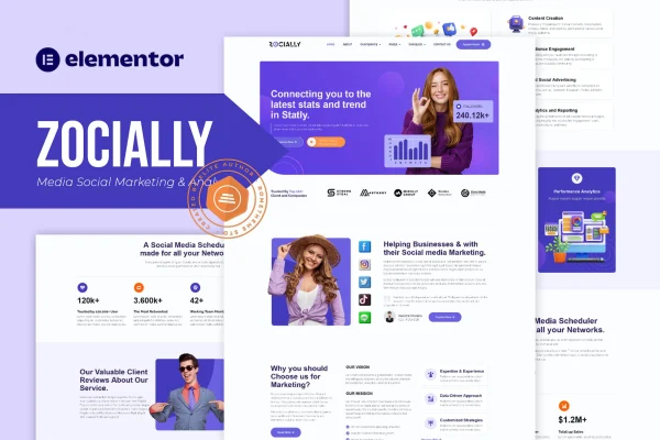 Zocially social media marketing Elementor template kit cover
