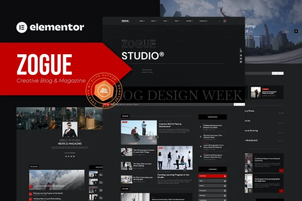 Zogue blog and magazine Elementor Pro template kit preview