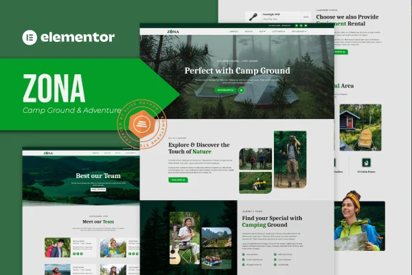 Zona campground and adventure Elementor template kit preview