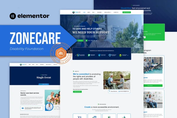 Zonecare disability foundation Elementor template kit preview