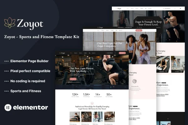 Zoyot sports and fitness Elementor template kit preview