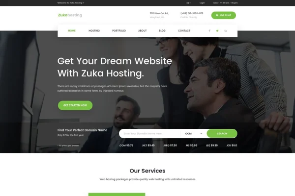 Zukahost domain and web hosting Elementor template kit preview