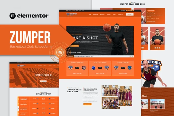 Zumper basketball club and academy Elementor template kit preview