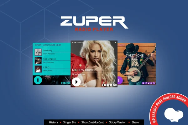 Zuper radio player for WPBakery Page Builder banner