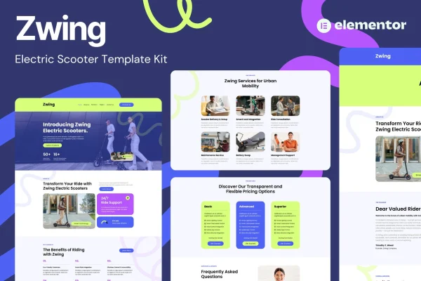 Zwing electric scooter Elementor template kit preview