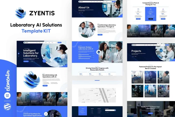Zyentis laboratory and AI solutions Elementor template kit preview