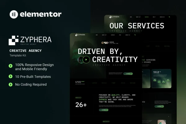 Zyphera creative agency Elementor template kit preview
